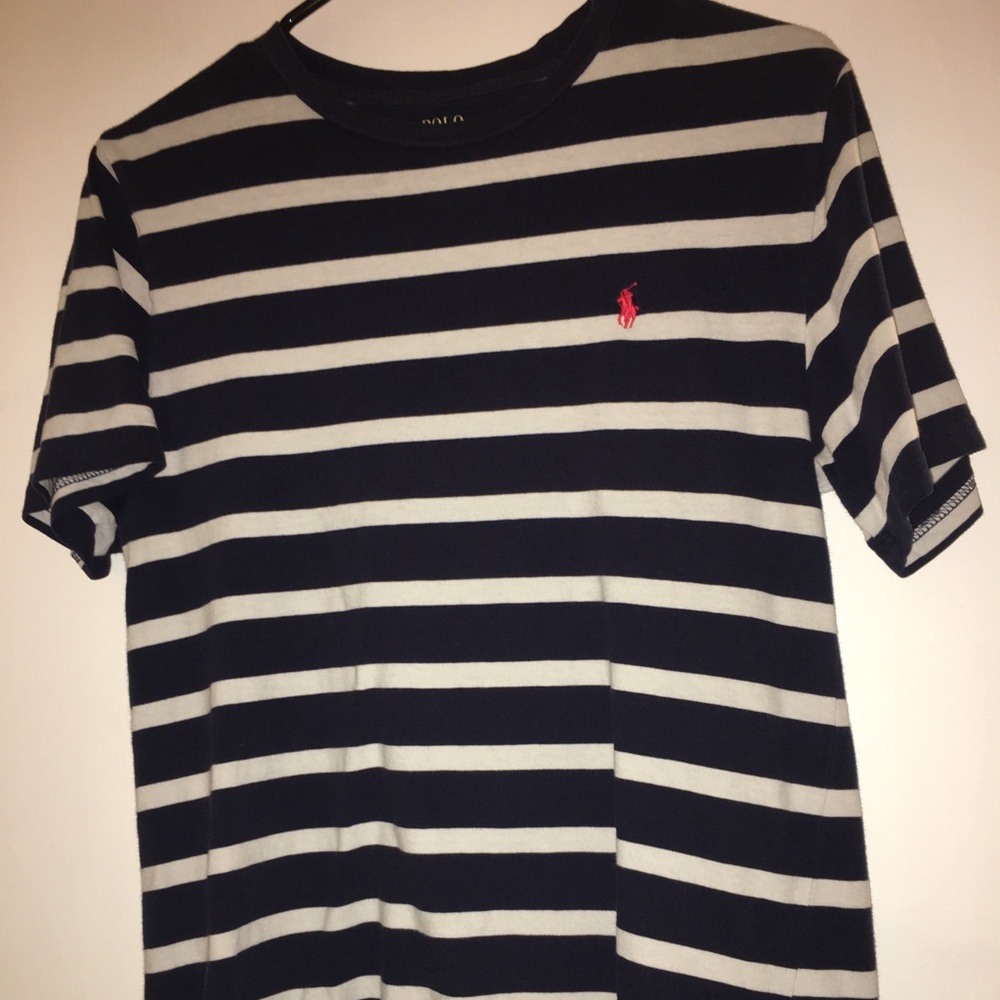 size LARGE dark blue and white kids polo shirt